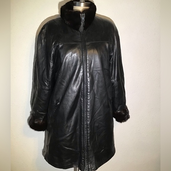 Leather fur womens lamb black reversible jacket size small - Picture 1 of 14